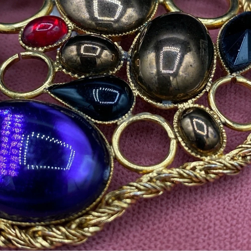 Vintage Signed FERRARI Massive Gripoix Mogul Jewel Tone Statement Brooch